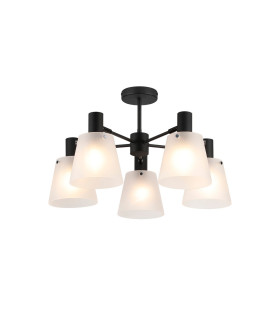 Greenport 75cm Semi Ceiling Light Adjustable Arms 16cm x 14cm Shade 5 Light E27 Sand Black/Frosted White Glass Shade-1