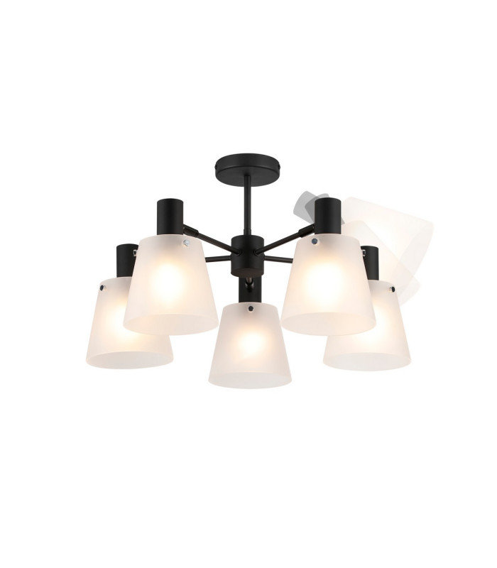 Greenport 75cm Semi Ceiling Light Adjustable Arms 16cm x 14cm Shade 5 Light E27 Sand Black/Frosted White Glass Shade-4