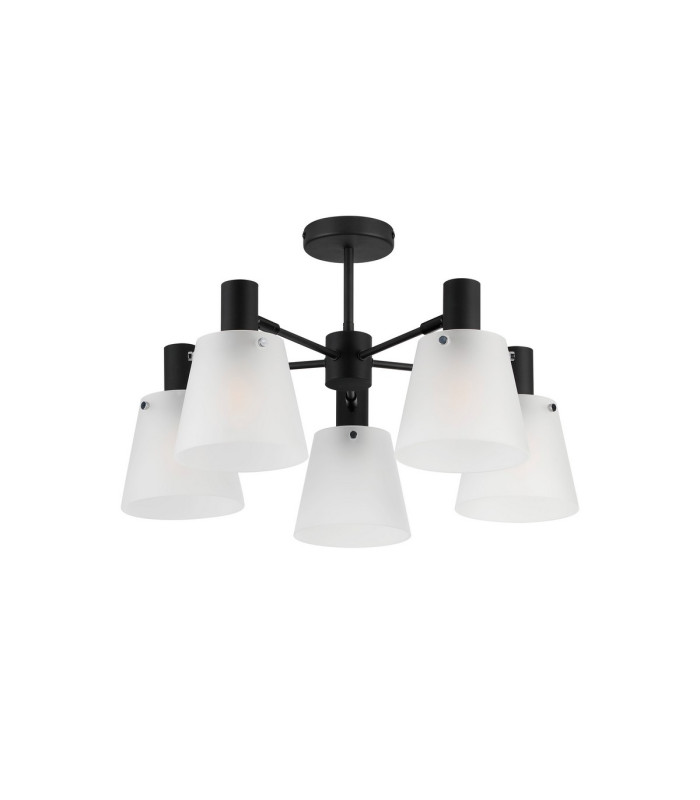 Greenport 75cm Semi Ceiling Light Adjustable Arms 16cm x 14cm Shade 5 Light E27 Sand Black/Frosted White Glass Shade-5