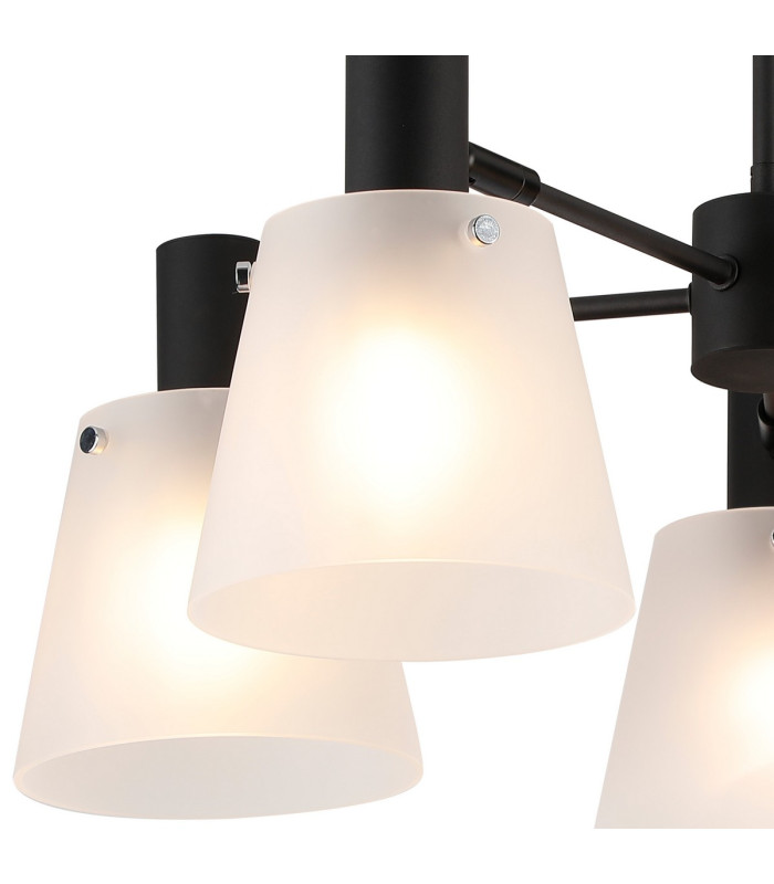 Greenport 75cm Semi Ceiling Light Adjustable Arms 16cm x 14cm Shade 5 Light E27 Sand Black/Frosted White Glass Shade-6
