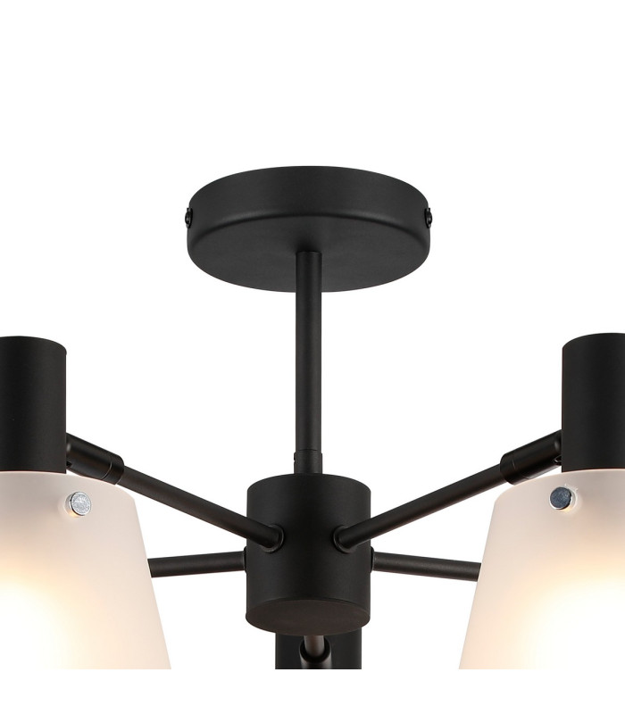 Greenport 75cm Semi Ceiling Light Adjustable Arms 16cm x 14cm Shade 5 Light E27 Sand Black/Frosted White Glass Shade-7