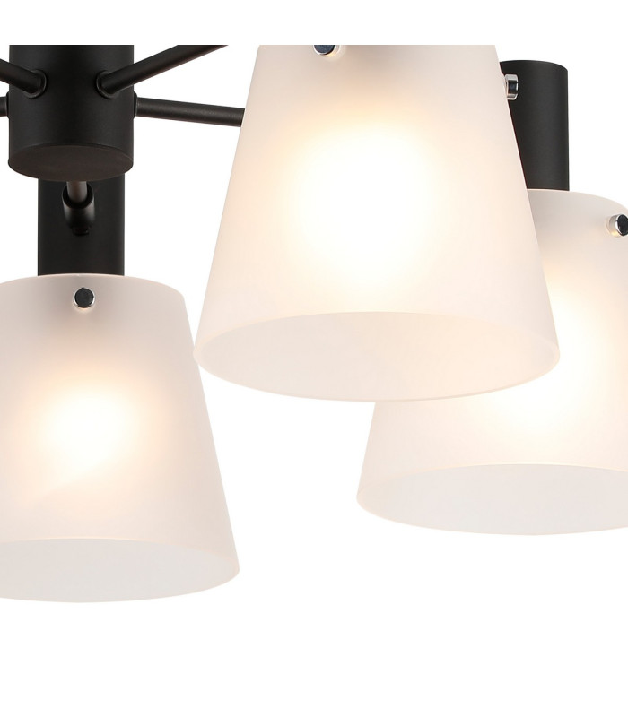 Greenport 75cm Semi Ceiling Light Adjustable Arms 16cm x 14cm Shade 5 Light E27 Sand Black/Frosted White Glass Shade-8
