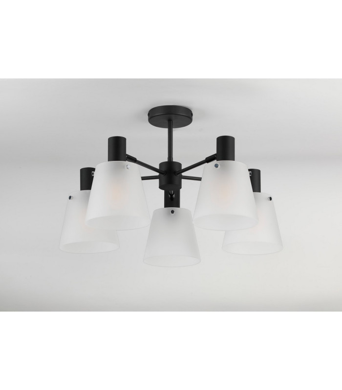 Greenport 75cm Semi Ceiling Light Adjustable Arms 16cm x 14cm Shade 5 Light E27 Sand Black/Frosted White Glass Shade-9