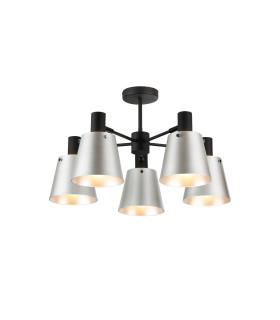 Greenport 75cm Semi Ceiling Light Adjustable Arms 16cm x 14cm Shade 5 Light E27 Sand Black/Light Grey/Silver Metal Shade-1