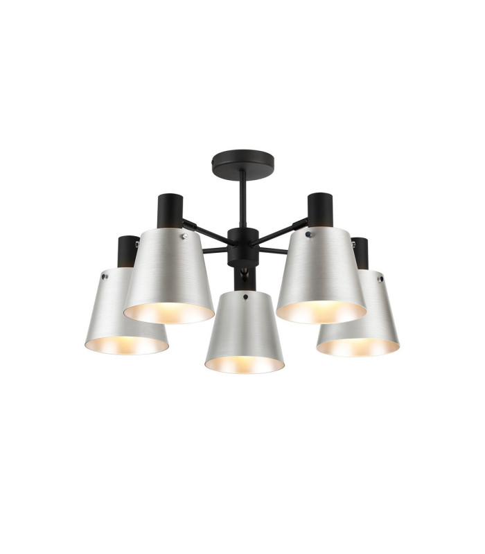 Greenport 75cm Semi Ceiling Light Adjustable Arms 16cm x 14cm Shade 5 Light E27 Sand Black/Light Grey/Silver Metal Shade-1