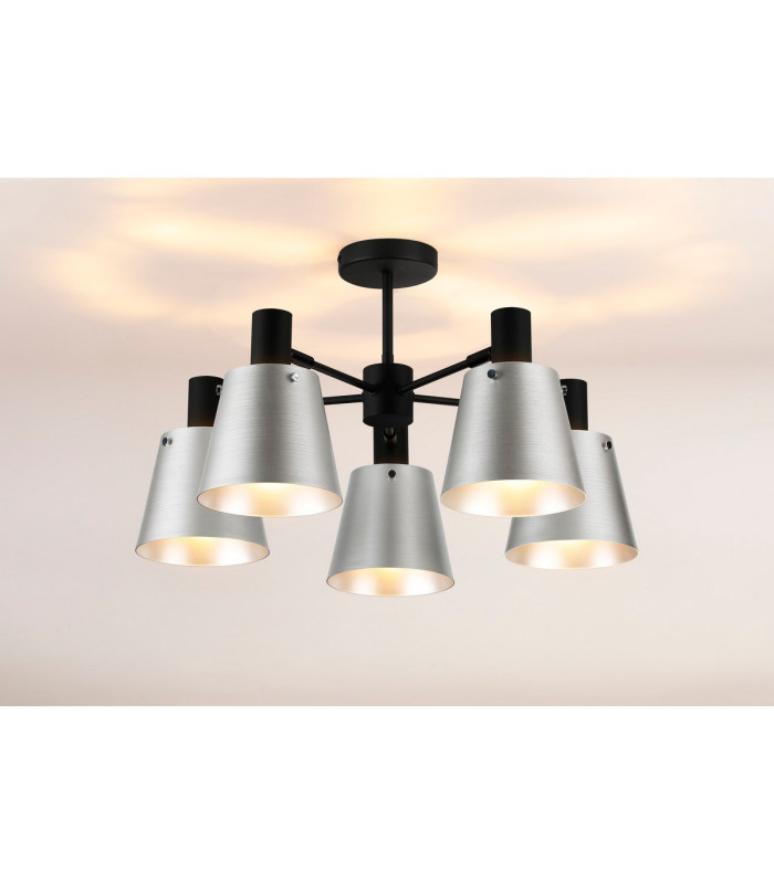 Greenport 75cm Semi Ceiling Light Adjustable Arms 16cm x 14cm Shade 5 Light E27 Sand Black/Light Grey/Silver Metal Shade-3