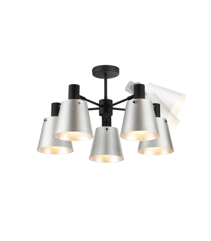 Greenport 75cm Semi Ceiling Light Adjustable Arms 16cm x 14cm Shade 5 Light E27 Sand Black/Light Grey/Silver Metal Shade-4