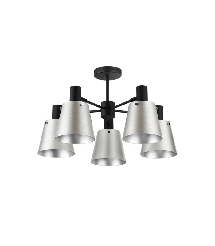 Greenport 75cm Semi Ceiling Light Adjustable Arms 16cm x 14cm Shade 5 Light E27 Sand Black/Light Grey/Silver Metal Shade-5