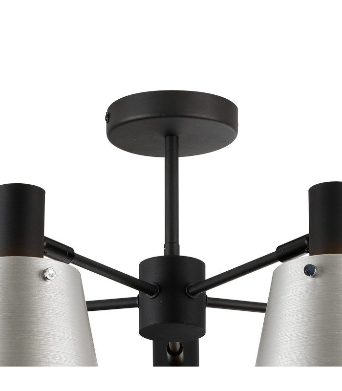 Greenport 75cm Semi Ceiling Light Adjustable Arms 16cm x 14cm Shade 5 Light E27 Sand Black/Light Grey/Silver Metal Shade-7