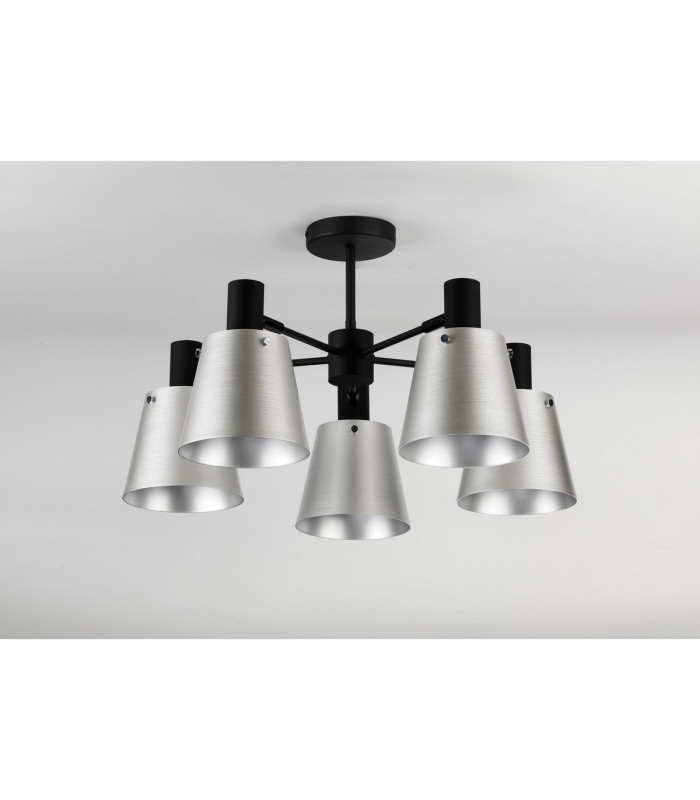 Greenport 75cm Semi Ceiling Light Adjustable Arms 16cm x 14cm Shade 5 Light E27 Sand Black/Light Grey/Silver Metal Shade-9