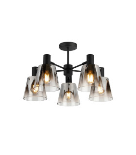 Greenport 75cm Semi Ceiling Light Adjustable Arms 16cm x 14cm Shade 5 Light E27 Sand Black/Smoke Faded Glass Shade-1