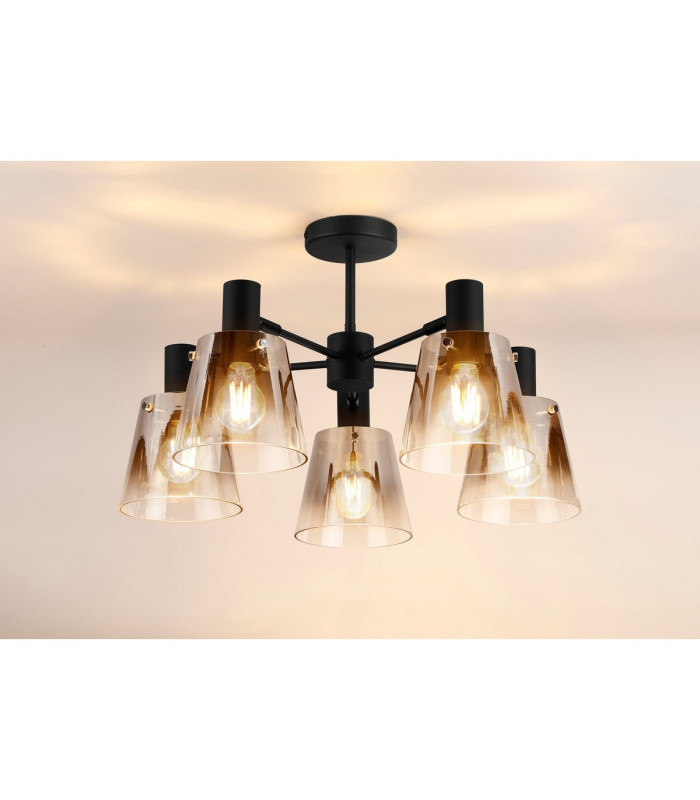 Greenport 75cm Semi Ceiling Light Adjustable Arms 16cm x 14cm Shade 5 Light E27 Sand Black/Smoke Faded Glass Shade-3
