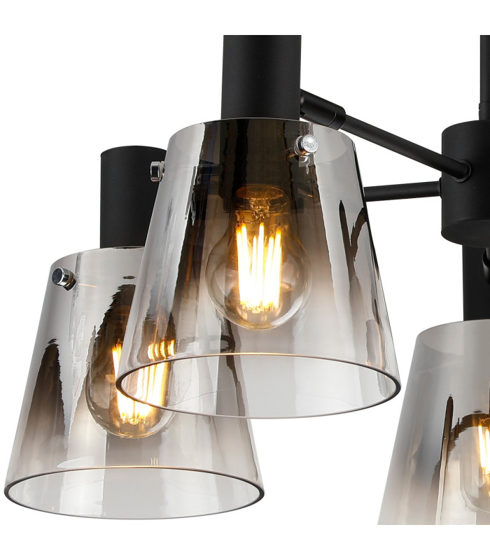 Greenport 75cm Semi Ceiling Light Adjustable Arms 16cm x 14cm Shade 5 Light E27 Sand Black/Smoke Faded Glass Shade-6