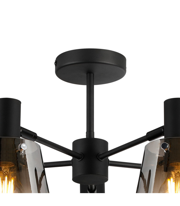 Greenport 75cm Semi Ceiling Light Adjustable Arms 16cm x 14cm Shade 5 Light E27 Sand Black/Smoke Faded Glass Shade-7