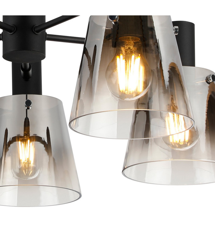Greenport 75cm Semi Ceiling Light Adjustable Arms 16cm x 14cm Shade 5 Light E27 Sand Black/Smoke Faded Glass Shade-8