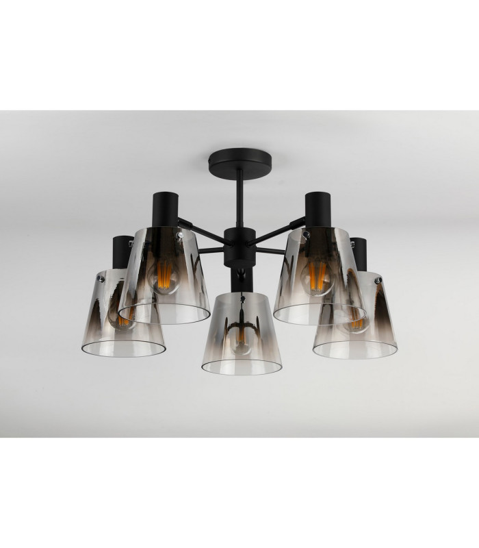 Greenport 75cm Semi Ceiling Light Adjustable Arms 16cm x 14cm Shade 5 Light E27 Sand Black/Smoke Faded Glass Shade-9
