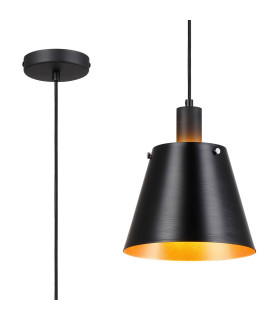 Greenport Single Pendant 23cm x 18cm Shade 1 Light E27 Sand Black/Black/Gold Metal Shade-1