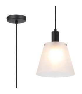 Greenport Single Pendant 23cm x 18cm Shade 1 Light E27 Sand Black/Frosted White Glass Shade-1
