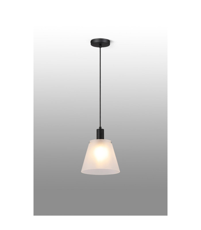 Greenport Single Pendant 23cm x 18cm Shade 1 Light E27 Sand Black/Frosted White Glass Shade-3