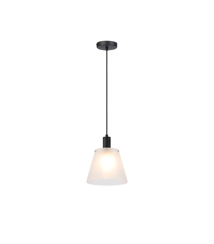 Greenport Single Pendant 23cm x 18cm Shade 1 Light E27 Sand Black/Frosted White Glass Shade-4