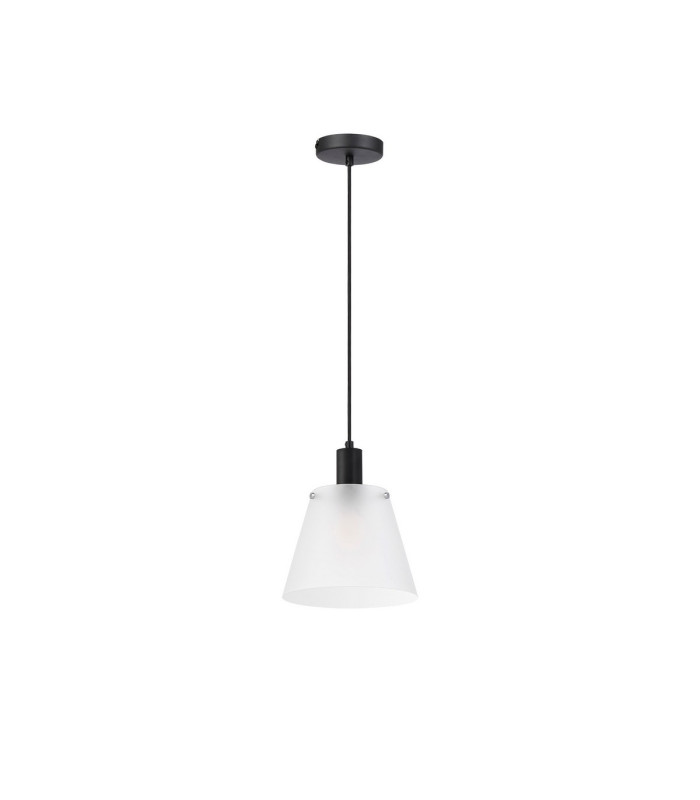 Greenport Single Pendant 23cm x 18cm Shade 1 Light E27 Sand Black/Frosted White Glass Shade-5