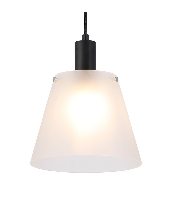 Greenport Single Pendant 23cm x 18cm Shade 1 Light E27 Sand Black/Frosted White Glass Shade-7