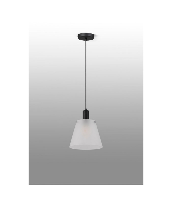 Greenport Single Pendant 23cm x 18cm Shade 1 Light E27 Sand Black/Frosted White Glass Shade-8