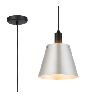 Greenport Single Pendant 23cm x 18cm Shade 1 Light E27 Sand Black/Light Grey/Silver Metal Shade-1