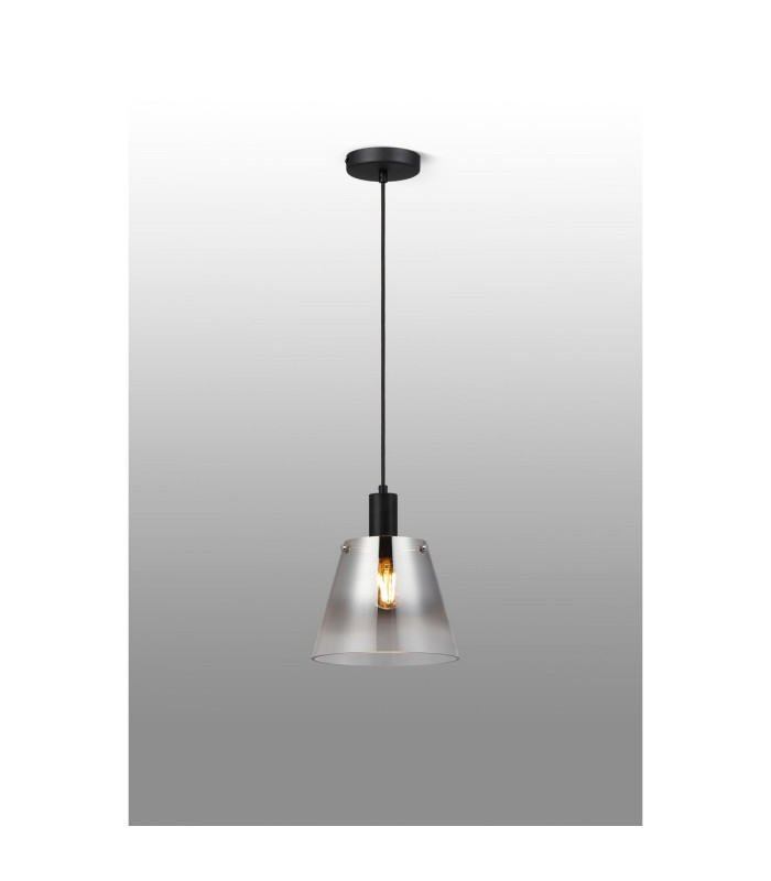 Greenport Single Pendant 23cm x 18cm Shade 1 Light E27 Sand Black/Smoke Faded Glass Shade-3