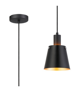 Greenport Single Pendant 16cm x 14cm Shade 1 Light E27 Sand Black/Black/Gold Metal Shade-1