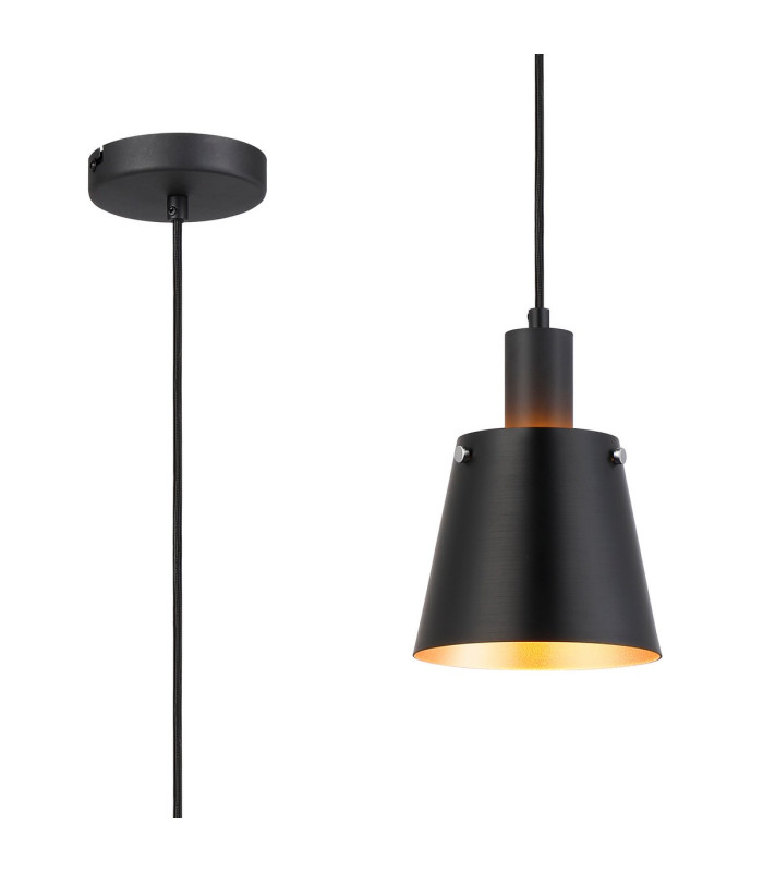 Greenport Single Pendant 16cm x 14cm Shade 1 Light E27 Sand Black/Black/Gold Metal Shade-1