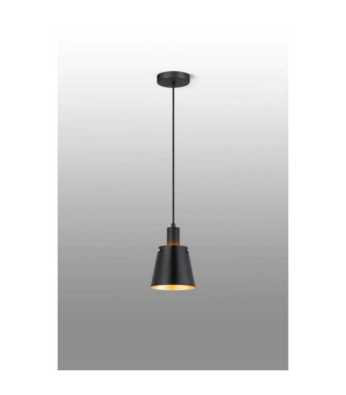 Greenport Single Pendant 16cm x 14cm Shade 1 Light E27 Sand Black/Black/Gold Metal Shade-3