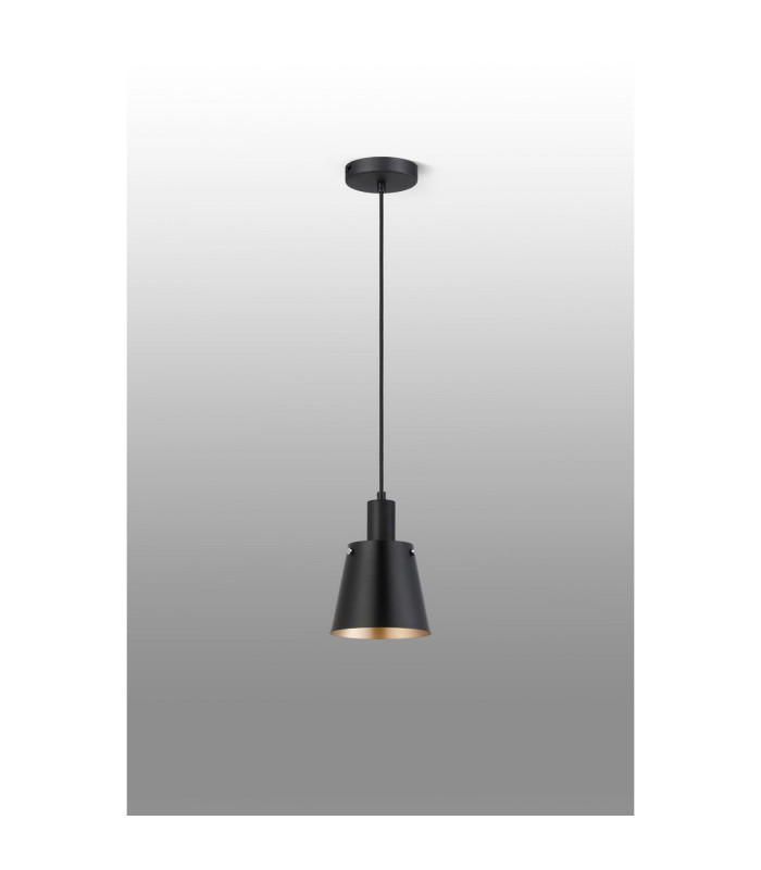 Greenport Single Pendant 16cm x 14cm Shade 1 Light E27 Sand Black/Black/Gold Metal Shade-8