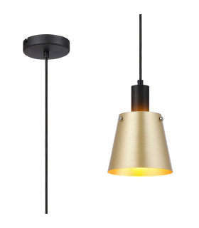 Greenport Single Pendant 16cm x 14cm Shade 1 Light E27 Sand Black/Brass/Gold Metal Shade-1