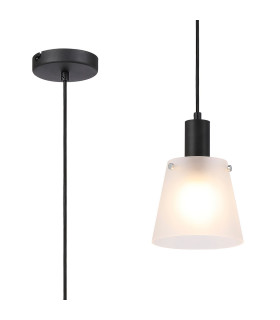Greenport Single Pendant 16cm x 14cm Shade 1 Light E27 Sand Black/Frosted White Glass Shade-1