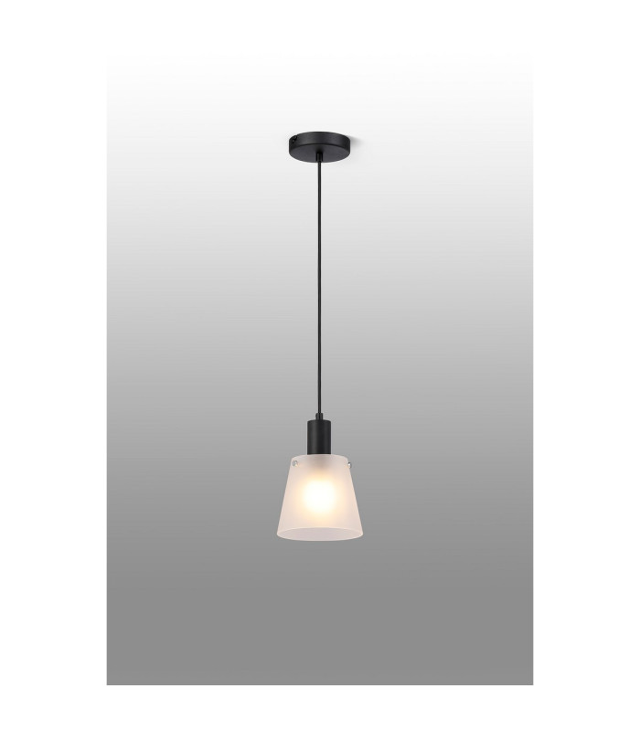 Greenport Single Pendant 16cm x 14cm Shade 1 Light E27 Sand Black/Frosted White Glass Shade-3