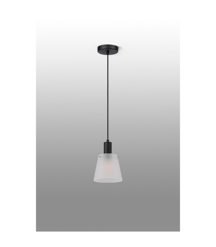 Greenport Single Pendant 16cm x 14cm Shade 1 Light E27 Sand Black/Frosted White Glass Shade-4