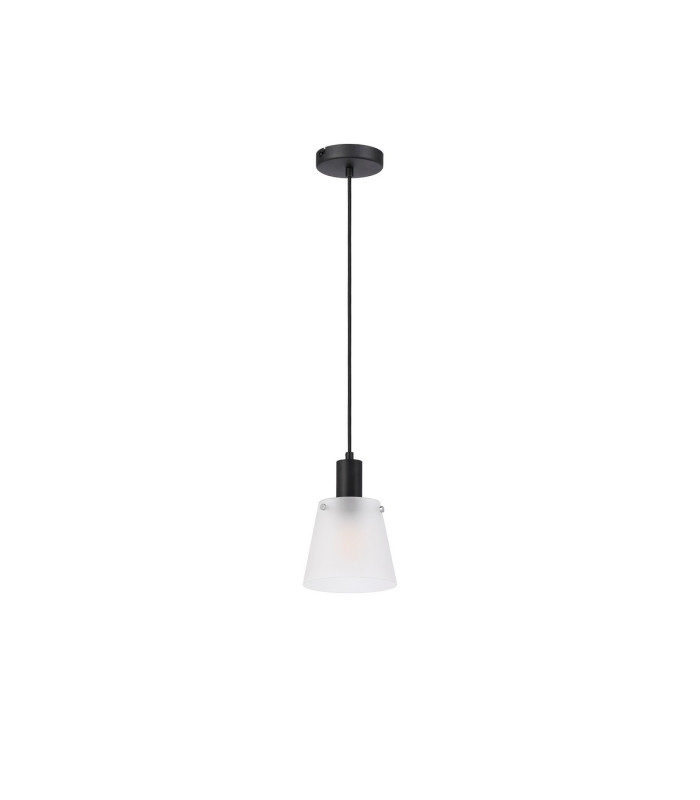 Greenport Single Pendant 16cm x 14cm Shade 1 Light E27 Sand Black/Frosted White Glass Shade-5