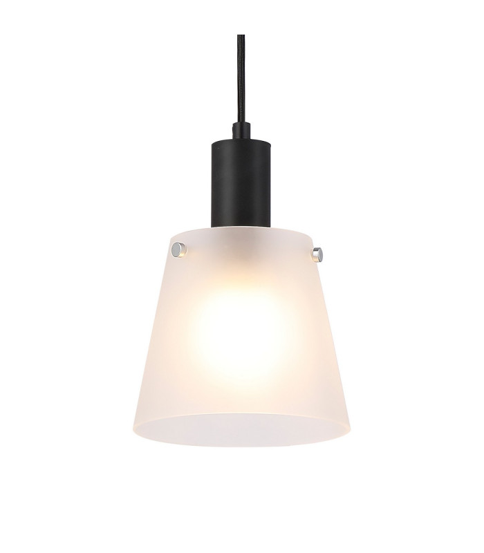 Greenport Single Pendant 16cm x 14cm Shade 1 Light E27 Sand Black/Frosted White Glass Shade-7