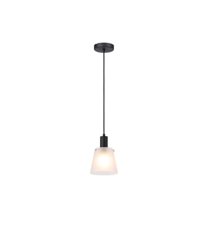 Greenport Single Pendant 16cm x 14cm Shade 1 Light E27 Sand Black/Frosted White Glass Shade-8