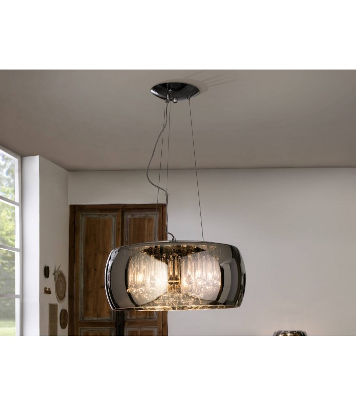 6 Light Dimmable Crystal Ceiling Pendant with Remote Control Chrome, Mirror, G9 - 1