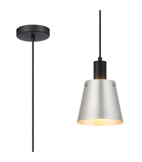 Greenport Single Pendant 16cm x 14cm Shade 1 Light E27 Sand Black/Light Grey/Silver Metal Shade-1
