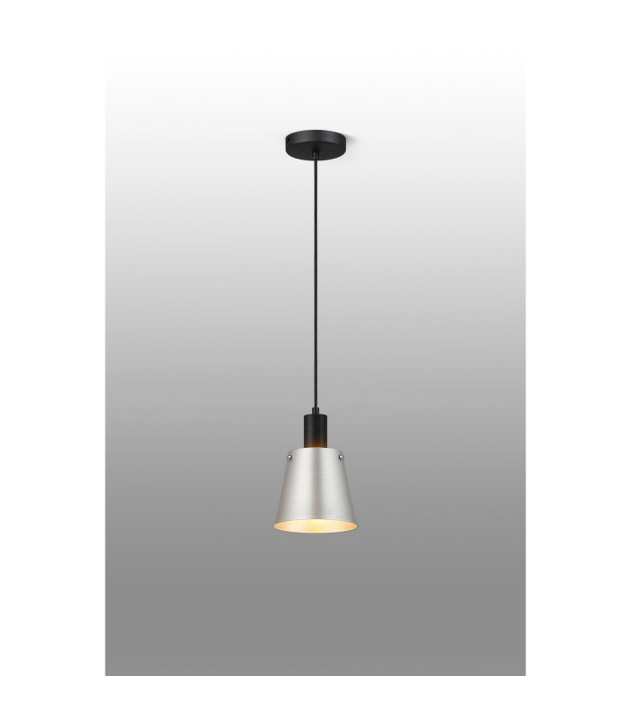Greenport Single Pendant 16cm x 14cm Shade 1 Light E27 Sand Black/Light Grey/Silver Metal Shade-3