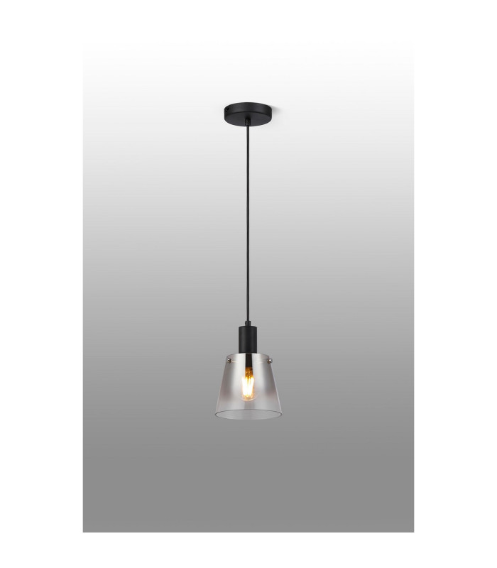 Greenport Single Pendant 16cm x 14cm Shade 1 Light E27 Sand Black/Smoke Faded Glass Shade-3