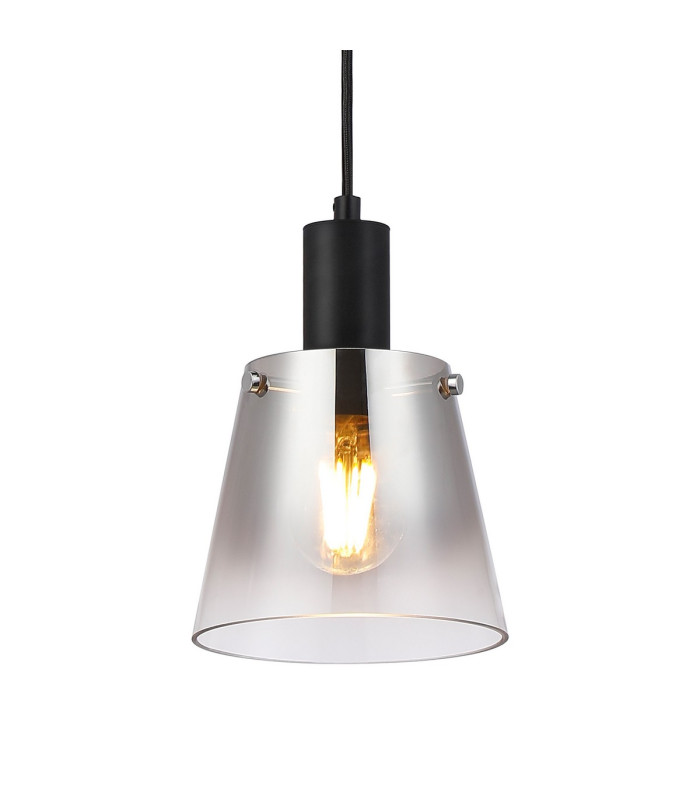 Greenport Single Pendant 16cm x 14cm Shade 1 Light E27 Sand Black/Smoke Faded Glass Shade-7