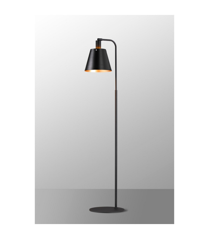 Greenport Floor Lamp 23cm x 18cm Shade 1 Light E27 Sand Black/Black/Gold Metal Shade-3