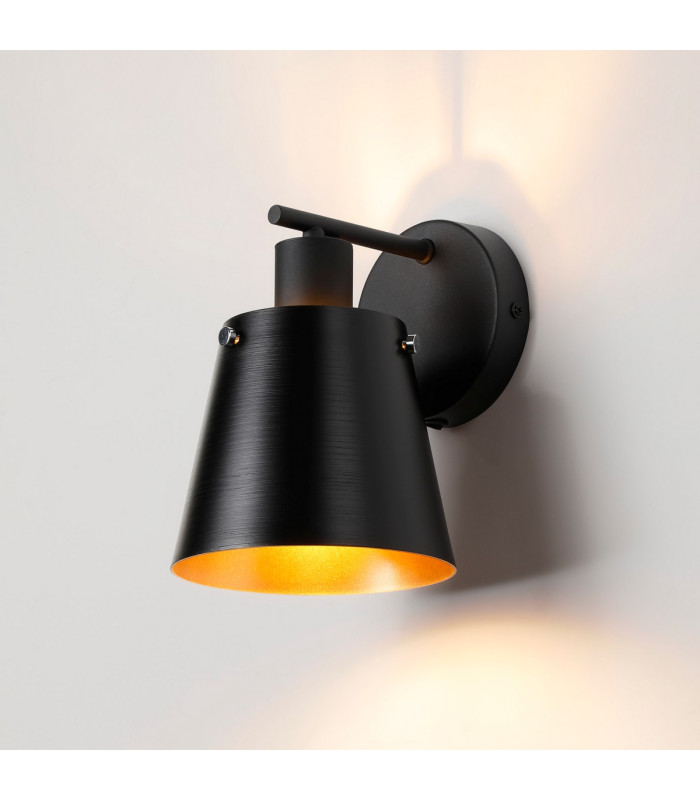 Greenport Wall Light Switched 16cm x 14cm Shade 1 Light E27 Sand Black/Black/Gold Metal Shade-3