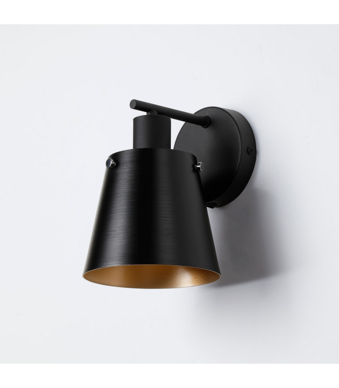 Greenport Wall Light Switched 16cm x 14cm Shade 1 Light E27 Sand Black/Black/Gold Metal Shade-7