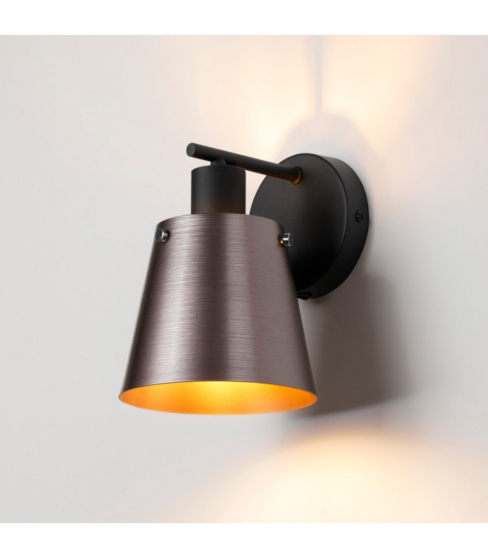 Greenport Wall Light Switched 16cm x 14cm Shade 1 Light E27 Sand Black/Brown/Copper Metal Shade-3