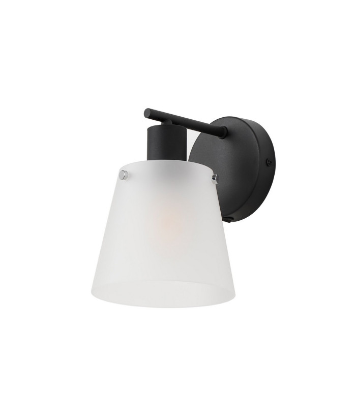 Greenport Wall Light Switched 16cm x 14cm Shade 1 Light E27 Sand Black/Frosted White Glass Shade-4